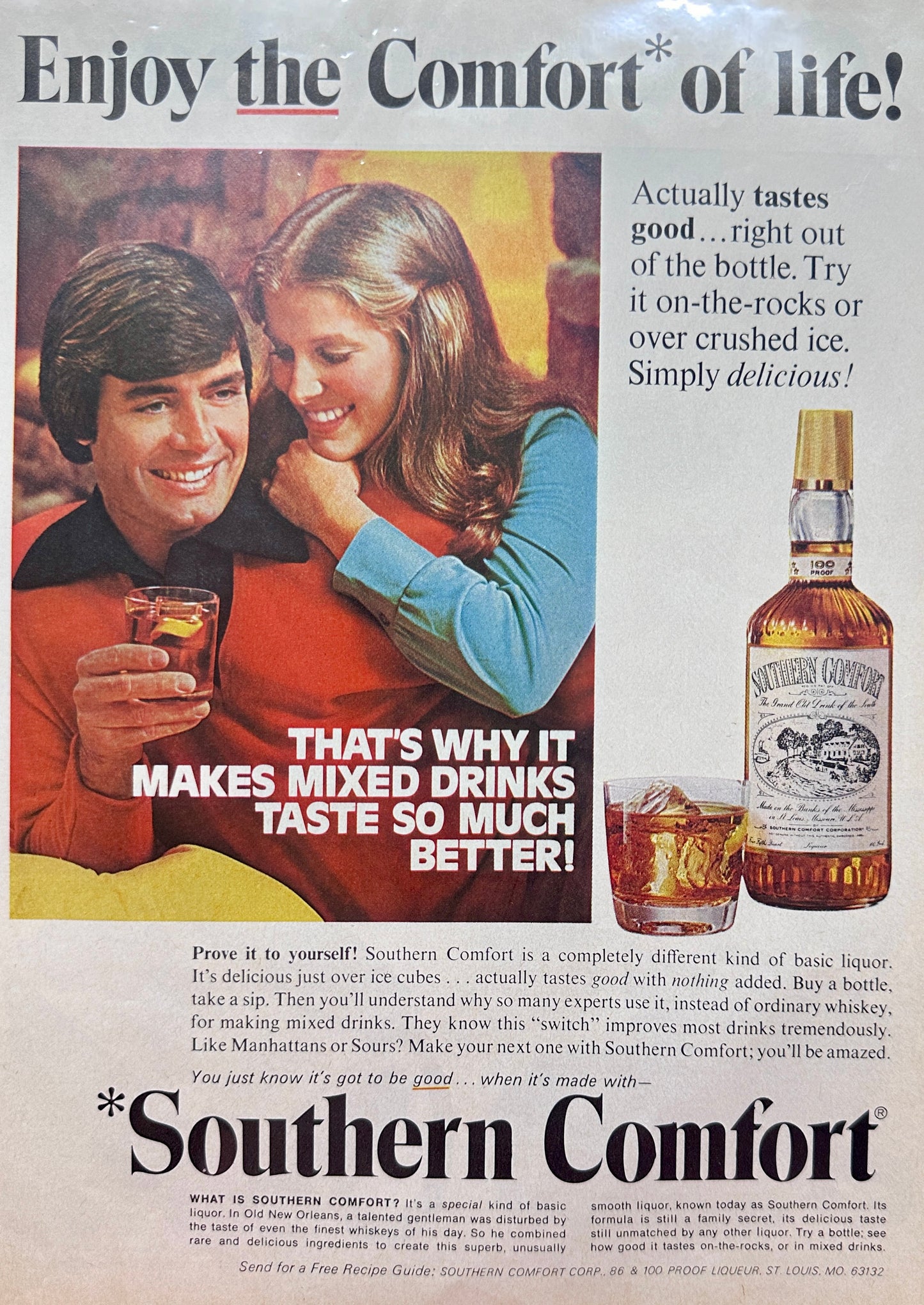 1975 Southern Comfort - Whiskey - or as the Ad Claims Just Basic Liquor