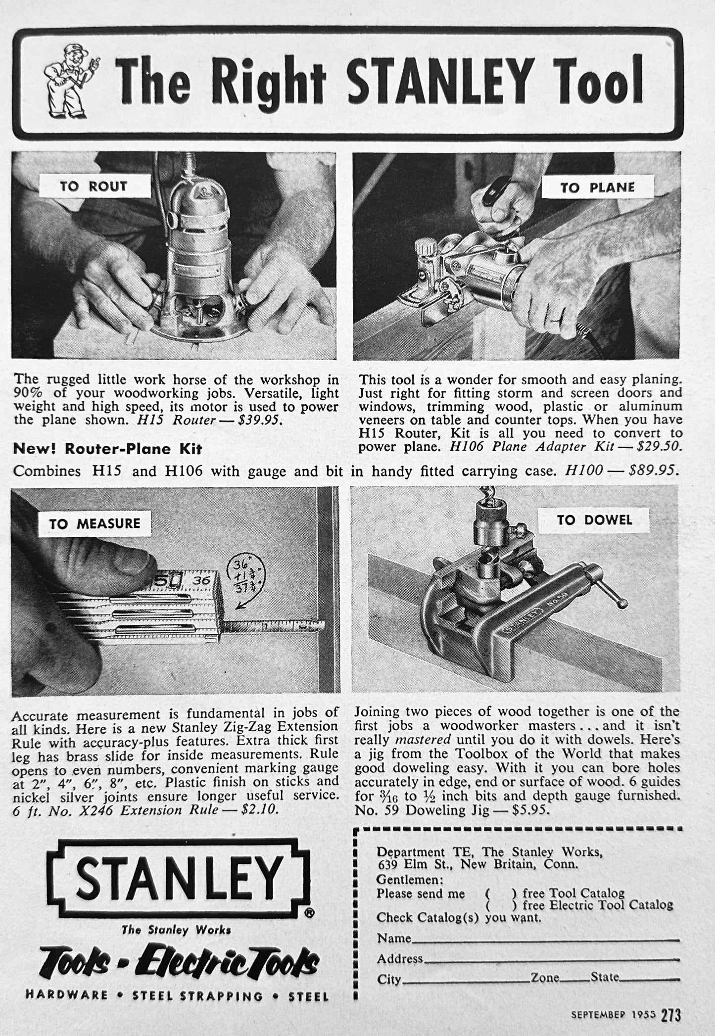 1955 Stanley Tools - The Right Stanley Tools Rout-Plane-Measure-Dowel - Ad