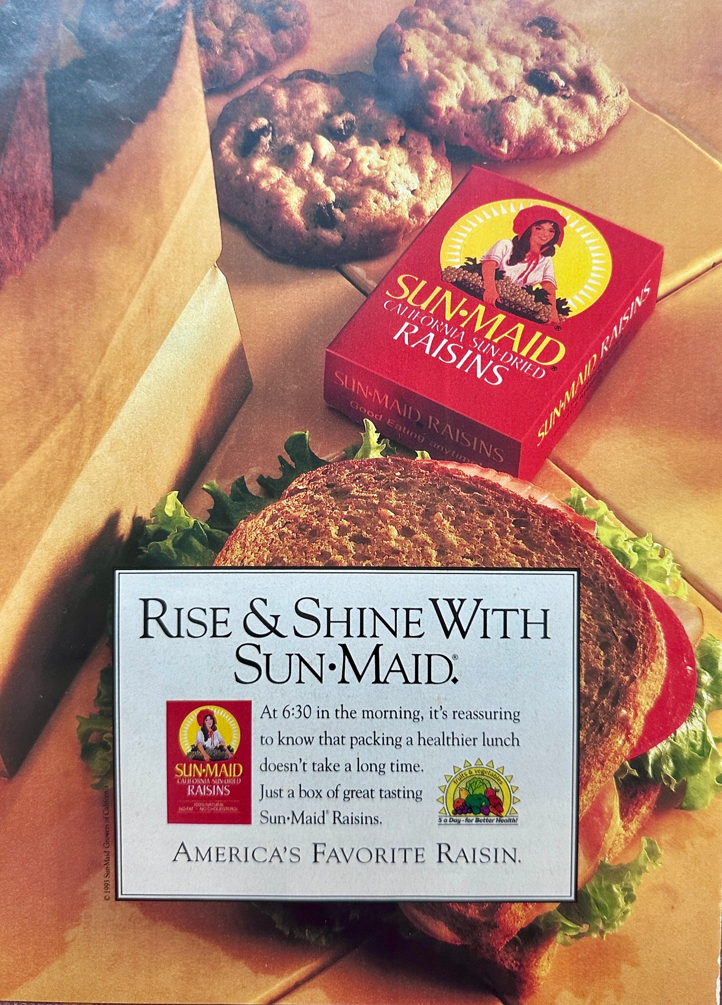 1993 Sun Maid Raisins - Add them to your Kids' Lunchbox as a Snack- Ad