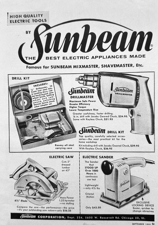 1955 Sunbeam Power Tools - Maker of Mixmaster And Shavemaster - Ad