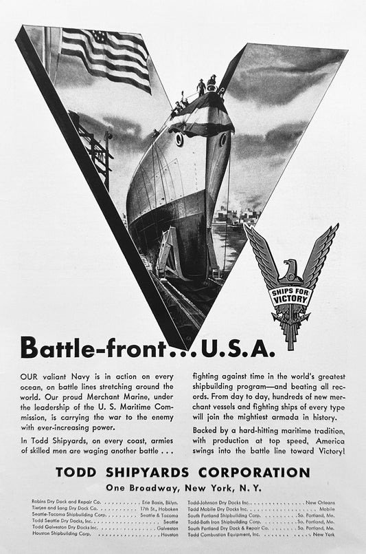 1942 Todd Shipyards Corporation WWII Era Promotional Ad