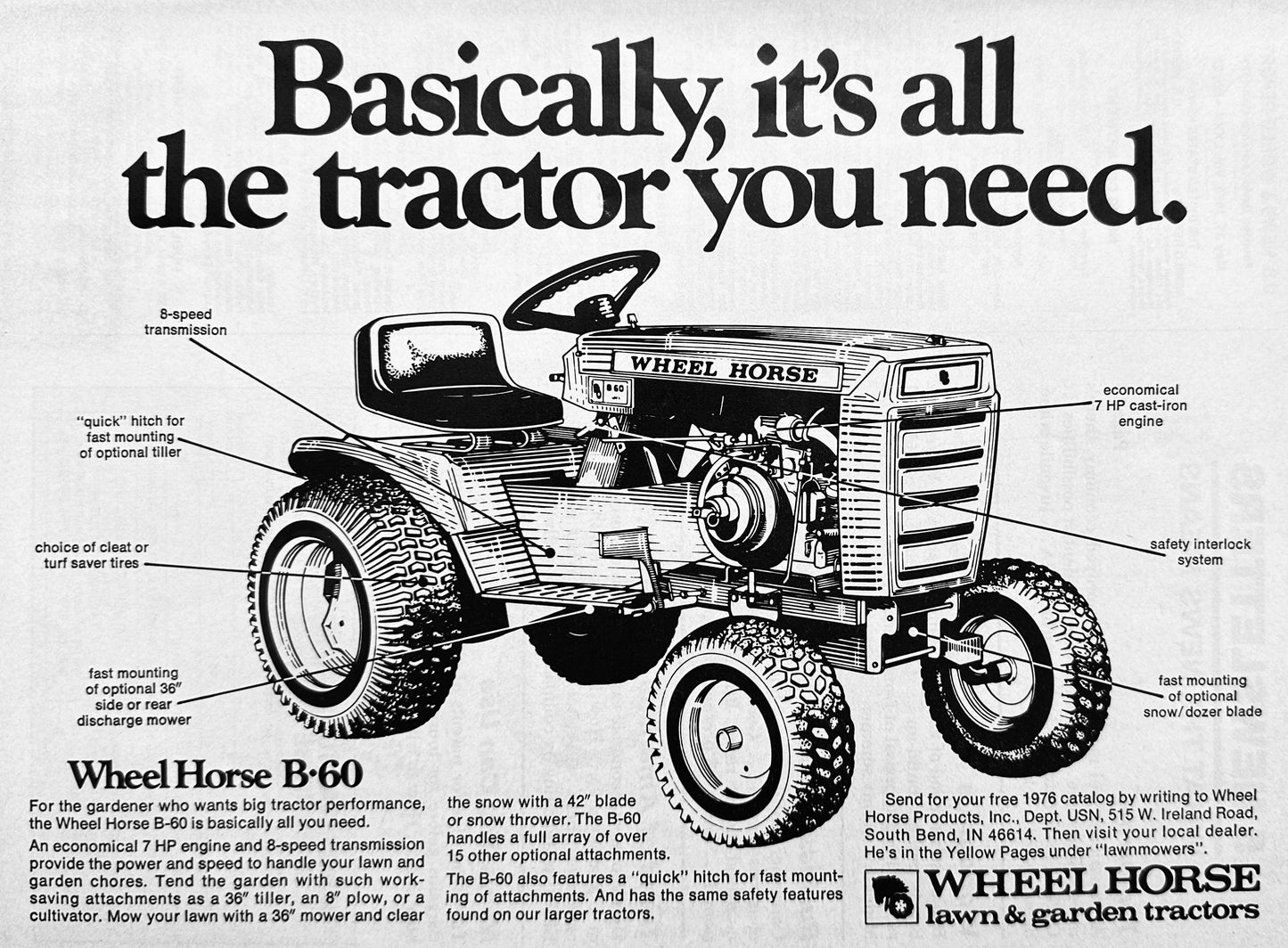 1976 Wheel Horse B60 Riding Lawn & Garden Tractor - Vintage Ad