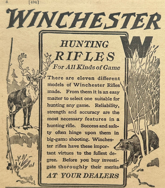 1914 Winchester Hunting Rifles - For All Kinds of Game - Vintage Ad N950