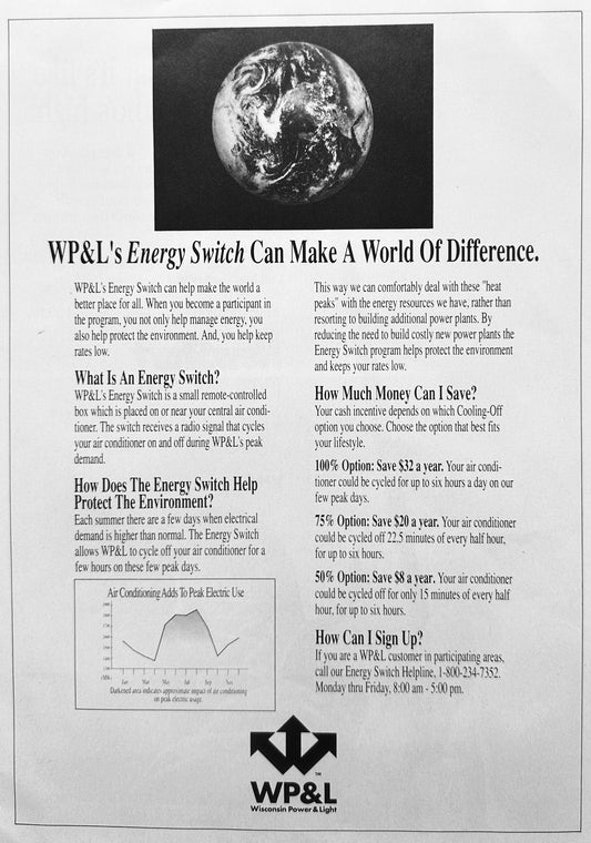 2001 WP&L Wisonsin Power & Light - Energy Switch Vintage Ad