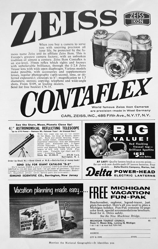 1959 Zeiss Contaflex 35mm Camera & Bell&Howell Projector - Vintage Ad