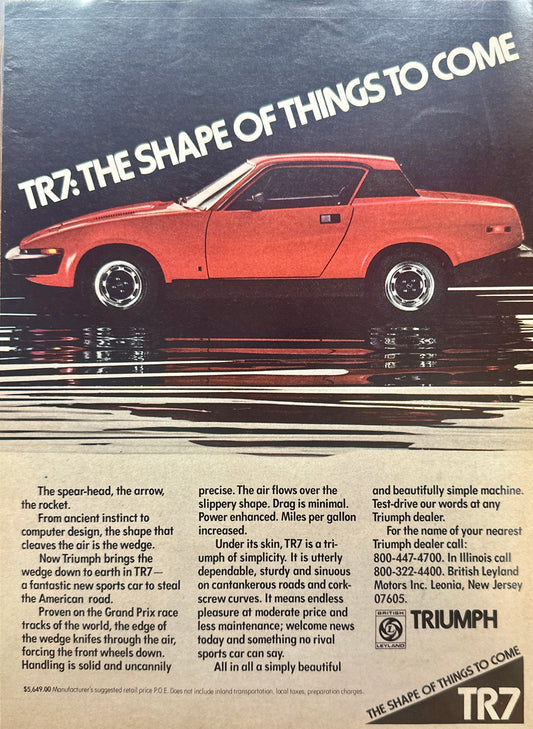 1976 British Leyland Triumph TR7 in Red Shape Of Things To Come Magazine Ad