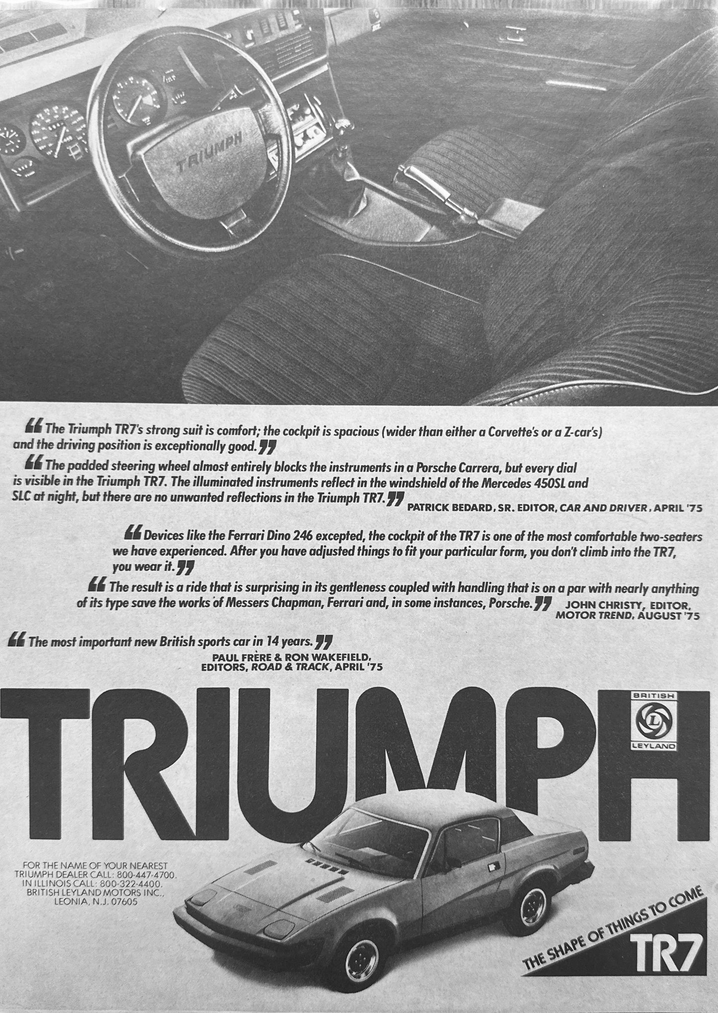 1976 Triumph TR7 The Shape of Things to Come Magazine Ad