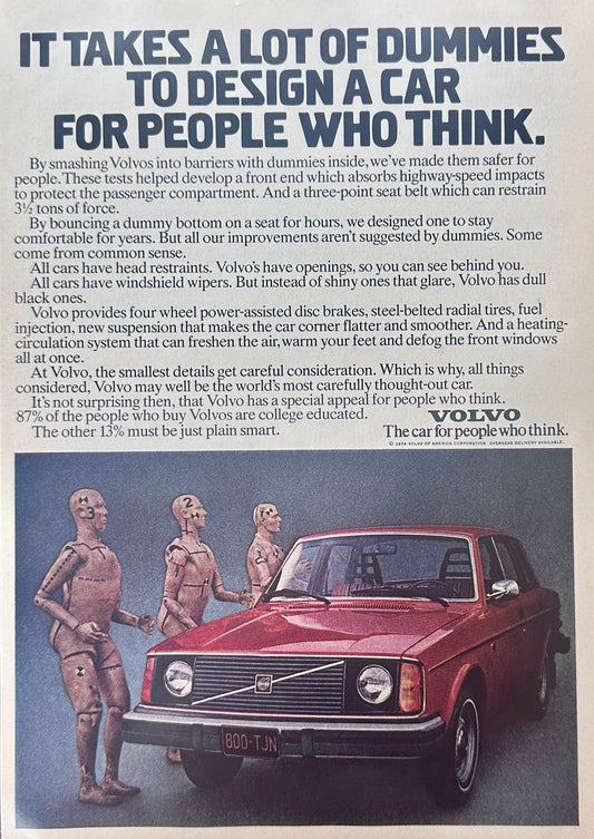 1974 Volvo - A Lot of Dummies to Design a Car - Vintage Ad