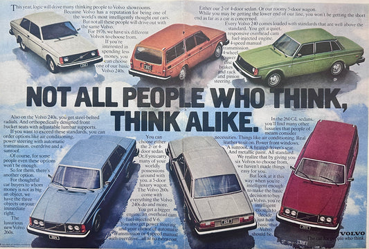 1976 Volvo Centerfold Magazine Ad - Don’t Think Alike