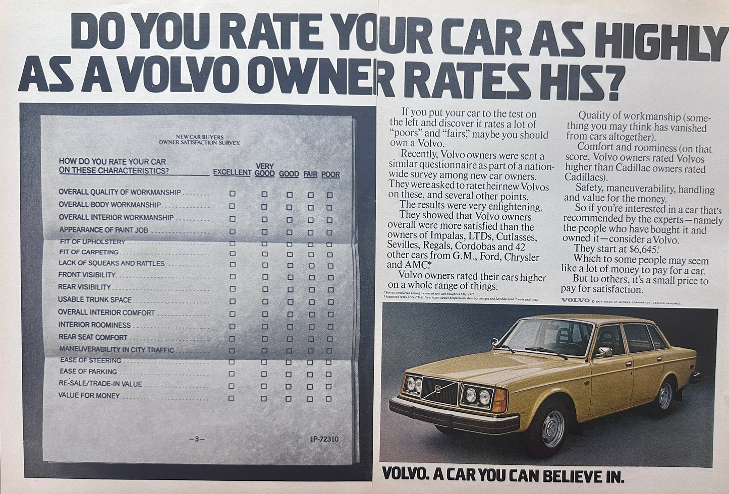 1977 Volvo - How Do You Rate Your Car Vs Ours? - Magazine Ad