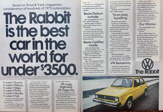 1976 Volkswagen Rabbit in Yellow 2-Page Magazine Ad