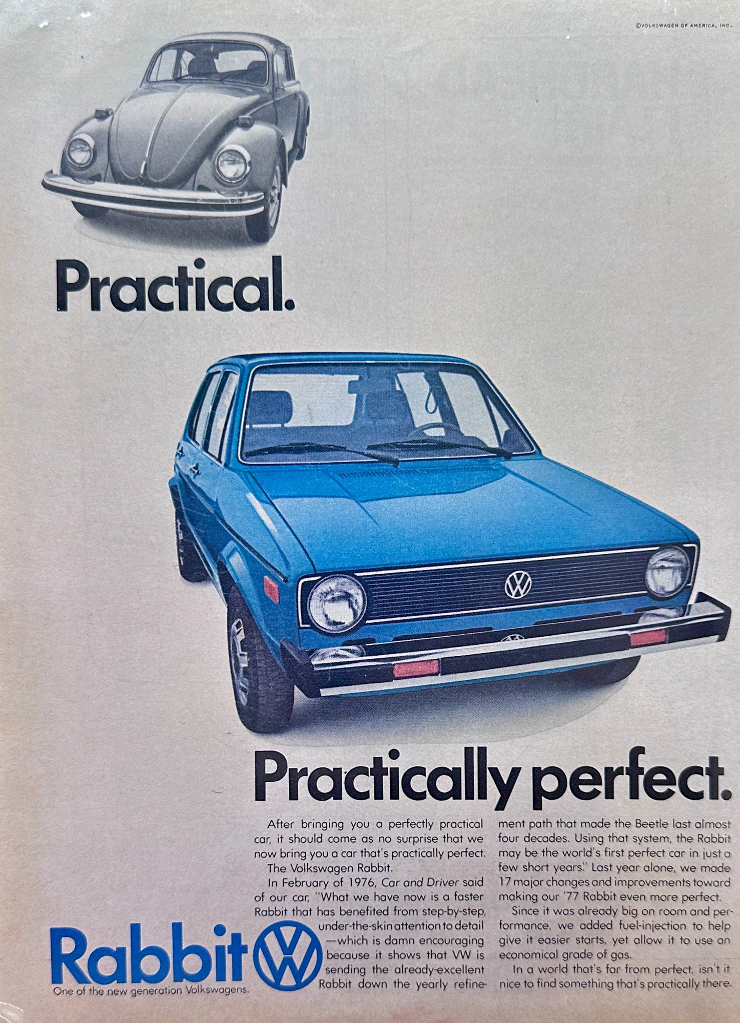 1977 Volkswagen Practical Beetle - VW Rabbit Practically Perfect Magazine Ad