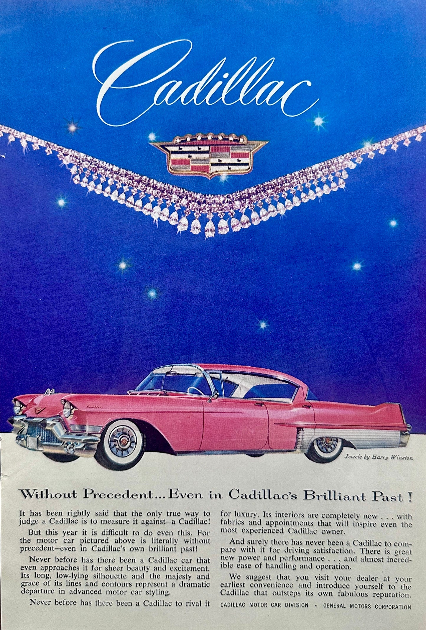 1957 Pink Cadillac - Without Precedent - Jewels By Harry WInston - Ad