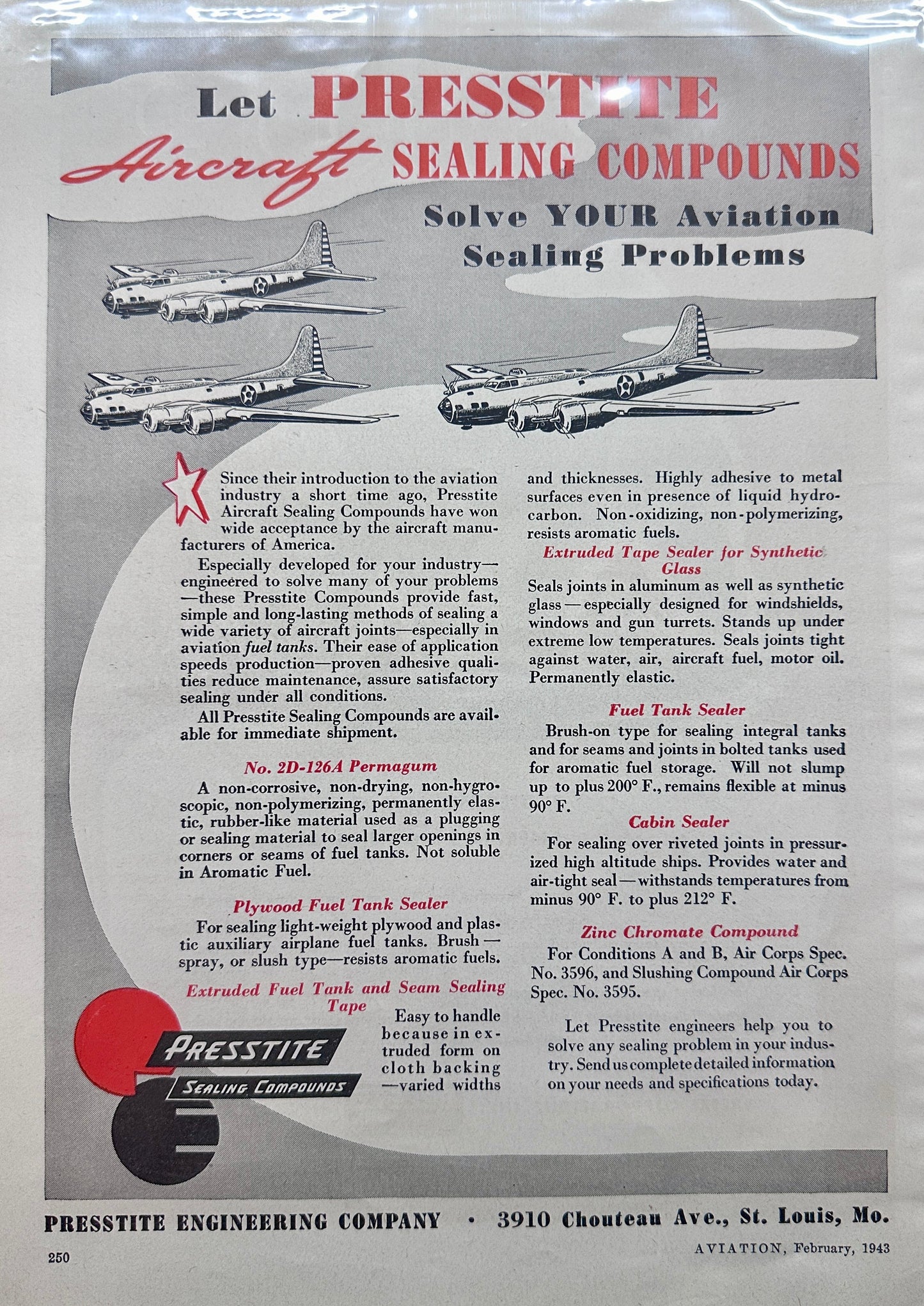 1943 WWII Era AVIATION Advertisements - Aircraft Related