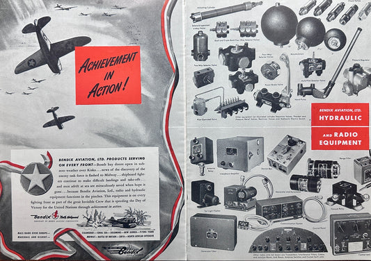 1943 4- Pages Bendix Aviation Ltd - Products Supporting Allied War Effort Ad