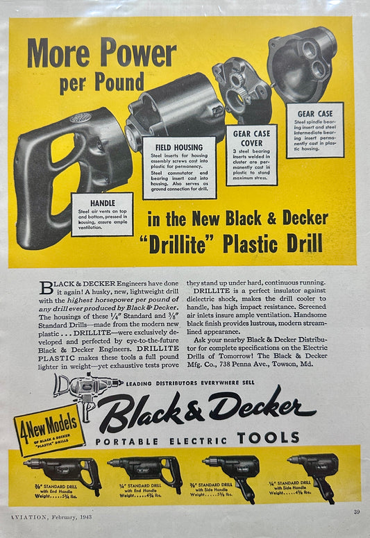 1943 WWII Era Advertisements - Black & Decker Tools + National Tube Company P51