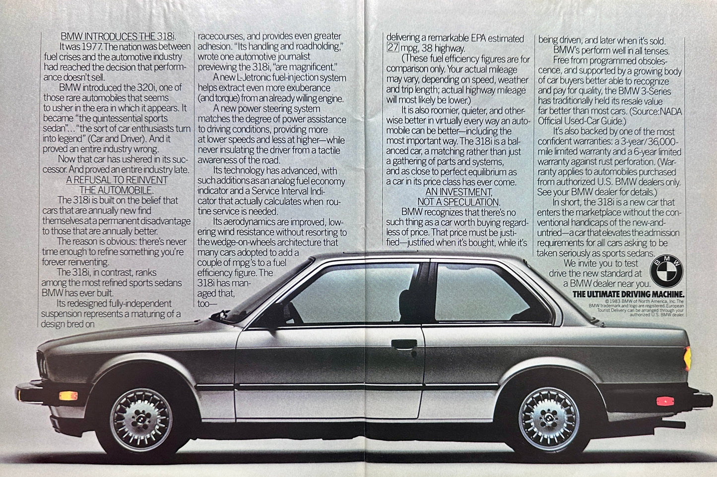 1983 3-Page BMW 318i Centerfold Magazine Ad