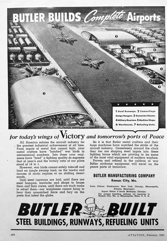 1943 - Two Period WWII era Aviation Related Advertisements - Butler - AFCO