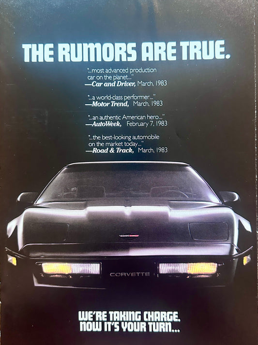 1983 4-Fold Chevrolet Corvette Poster Type Magazine Advertisement