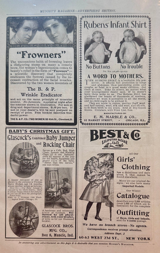 1902 Early Advertisements - Clothing, Infant, Jewelry, Furniture + More