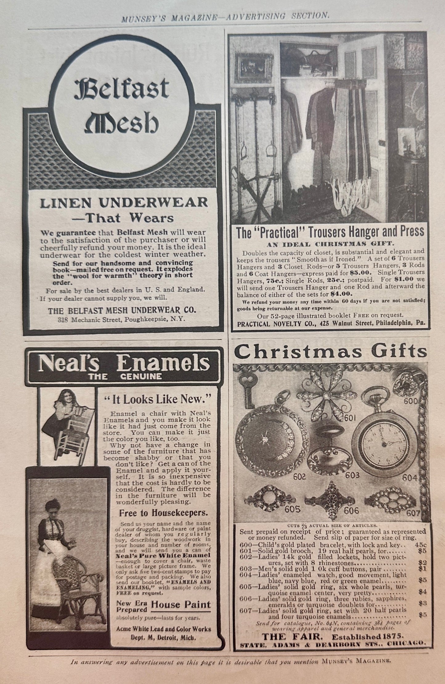 1902 Early Advertisements - Clothing, Infant, Jewelry, Furniture + More