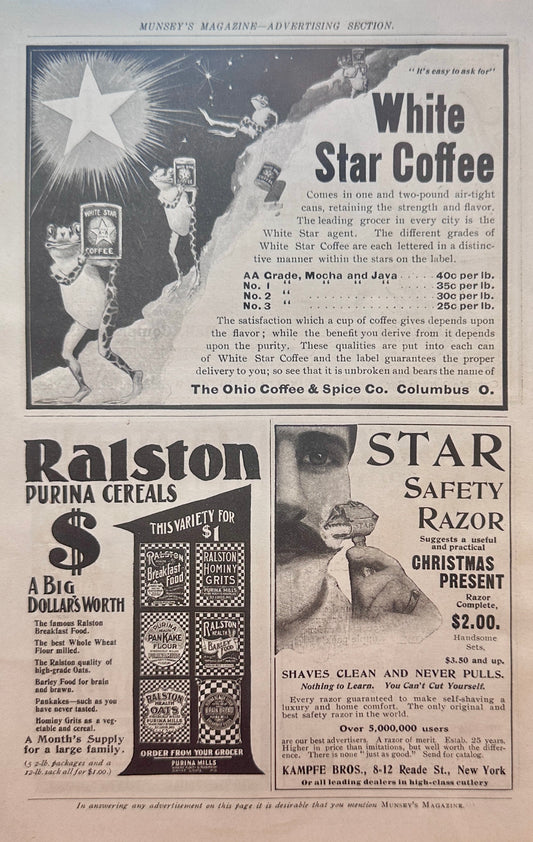 1902 Early Advertisements - White Star Coffee, Ralston-Purina - Mennen's + More