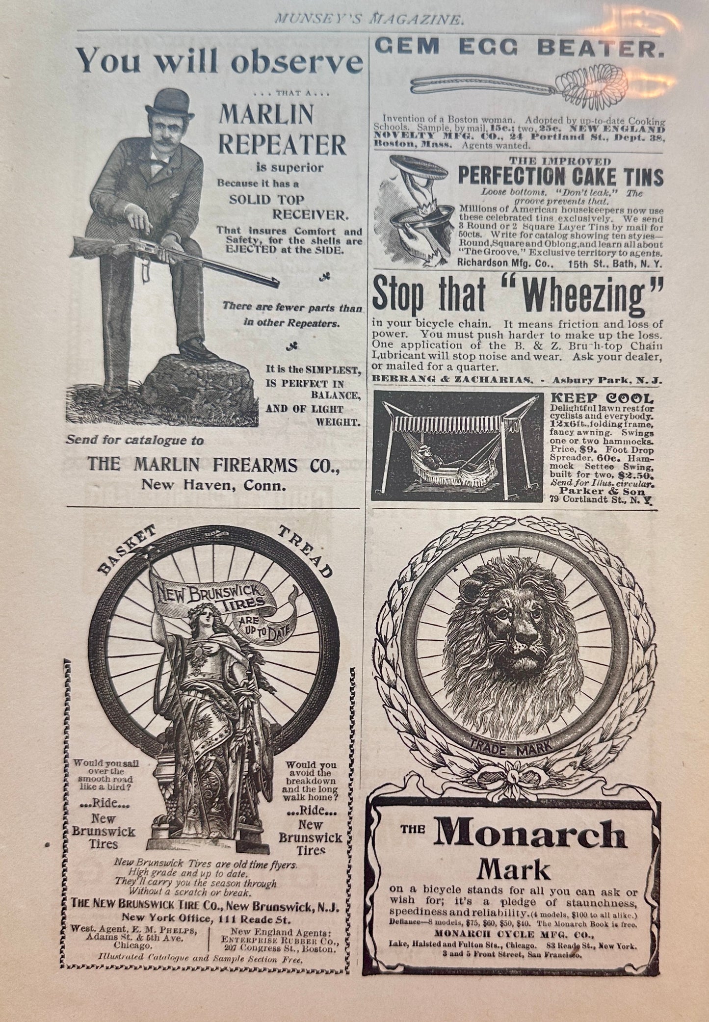 1896 Early Advertisements - Graphophone, Durham, Monarch, Marlin + More Brands