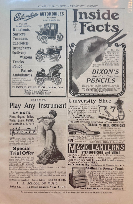 1902 Columbia Electric & Gasoline Autos & Dixon's Pencil Ads + More