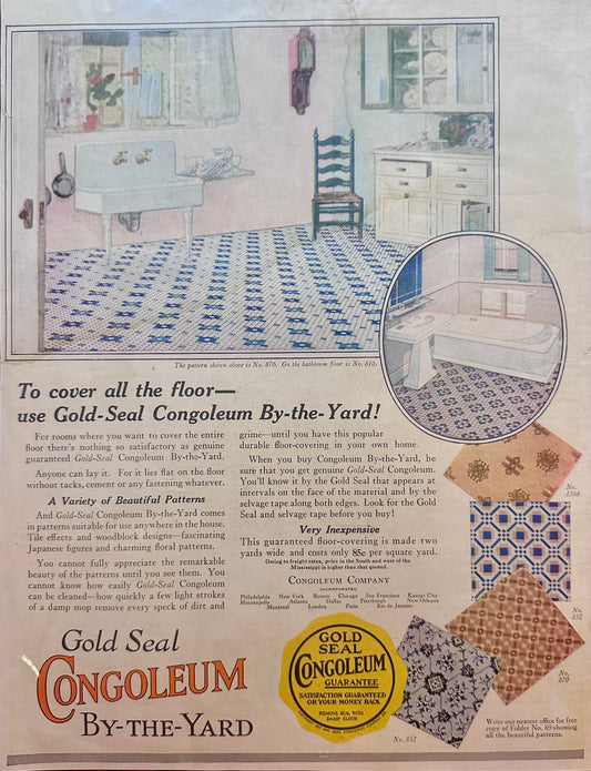 1924 Congoleum Flooring - Period Kitchen & Bathroom Illustrative Ad