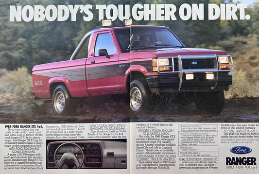 1989 Ford Ranger 2-Page Magazine Ad - Nobody's Tougher on Dirt