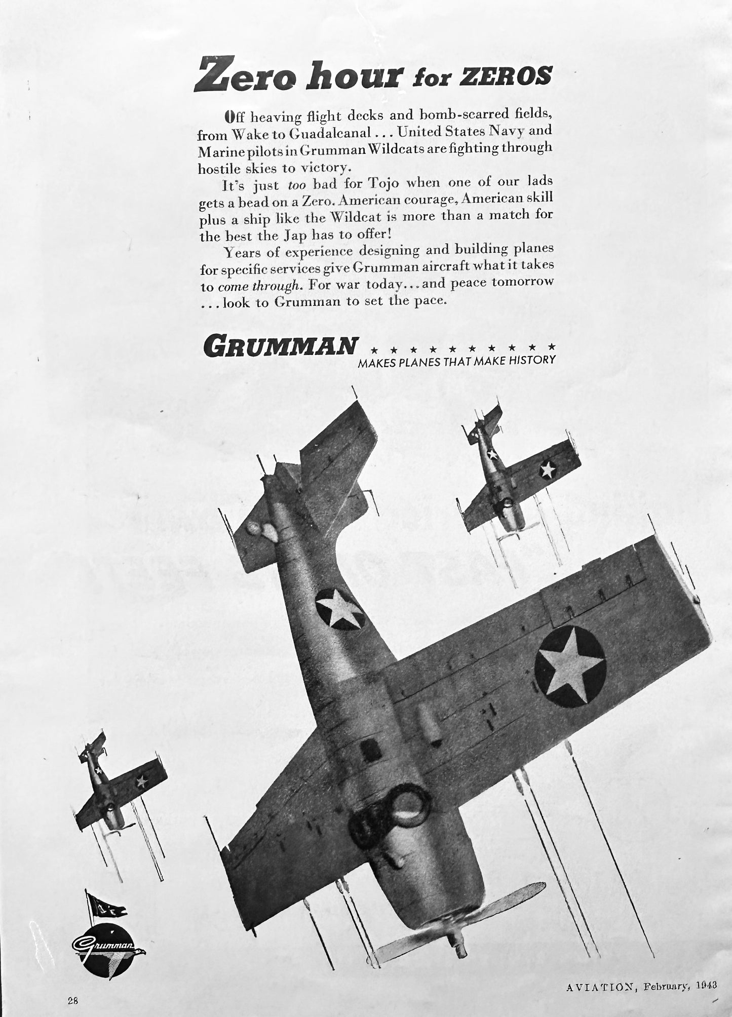 1943 Grumman Wildcats & Sealed Power Piston Rings WWII Era Ads