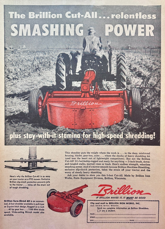 1958 Brillion  Cut-All Relentless Smashing Power - Brillion, Wisconsin Vintage Ad