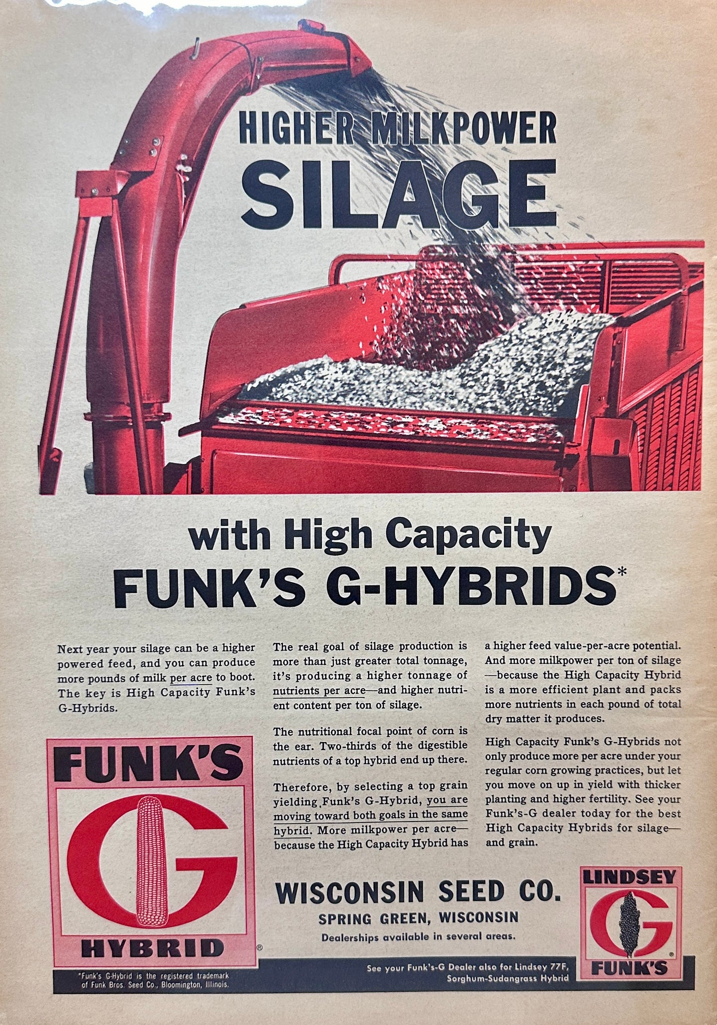 1964 Funk's G-Hybrids - Higher Milk Power Silage - Vintage Ad