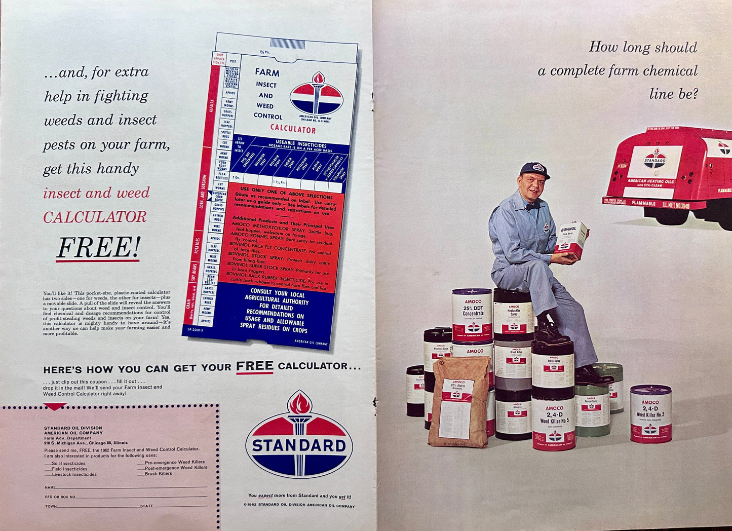 1965 Double Sided Large Poster Size Standard Oil Pesticides Vintage Ad