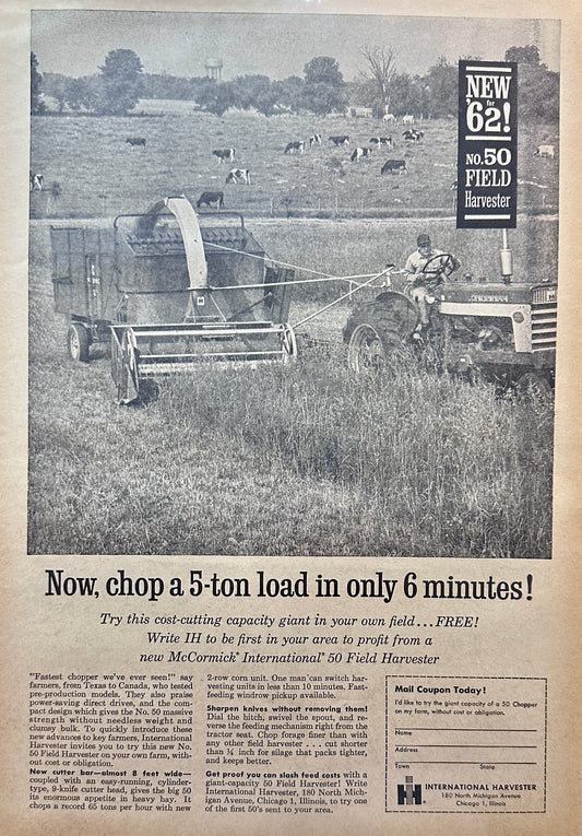 1962 McCormick International No. 50 Field Harvester New for '62 Vintage Ad