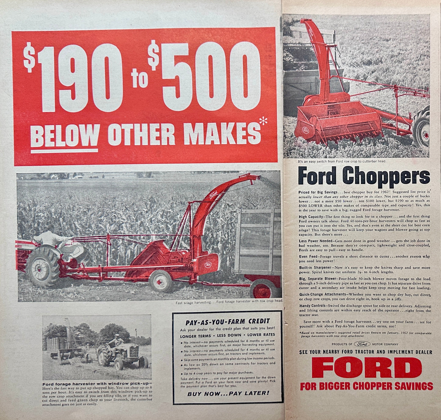 1962 Ford Choppers for fast Silage Harvesting - Vintage 2-Page Ad