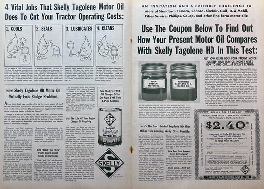 1963 Skelly Tagolene Motor Oil & Skelly's 1963 Tractor Comparisons - Vintage Ad