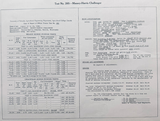 1936 Nebraska Tractor Test Report Massey-Harris Challenger #265 N607