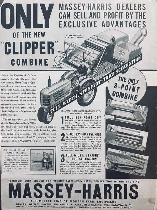 1939 Clipper Combine Full WIdth Stright-Thru Separation #5014