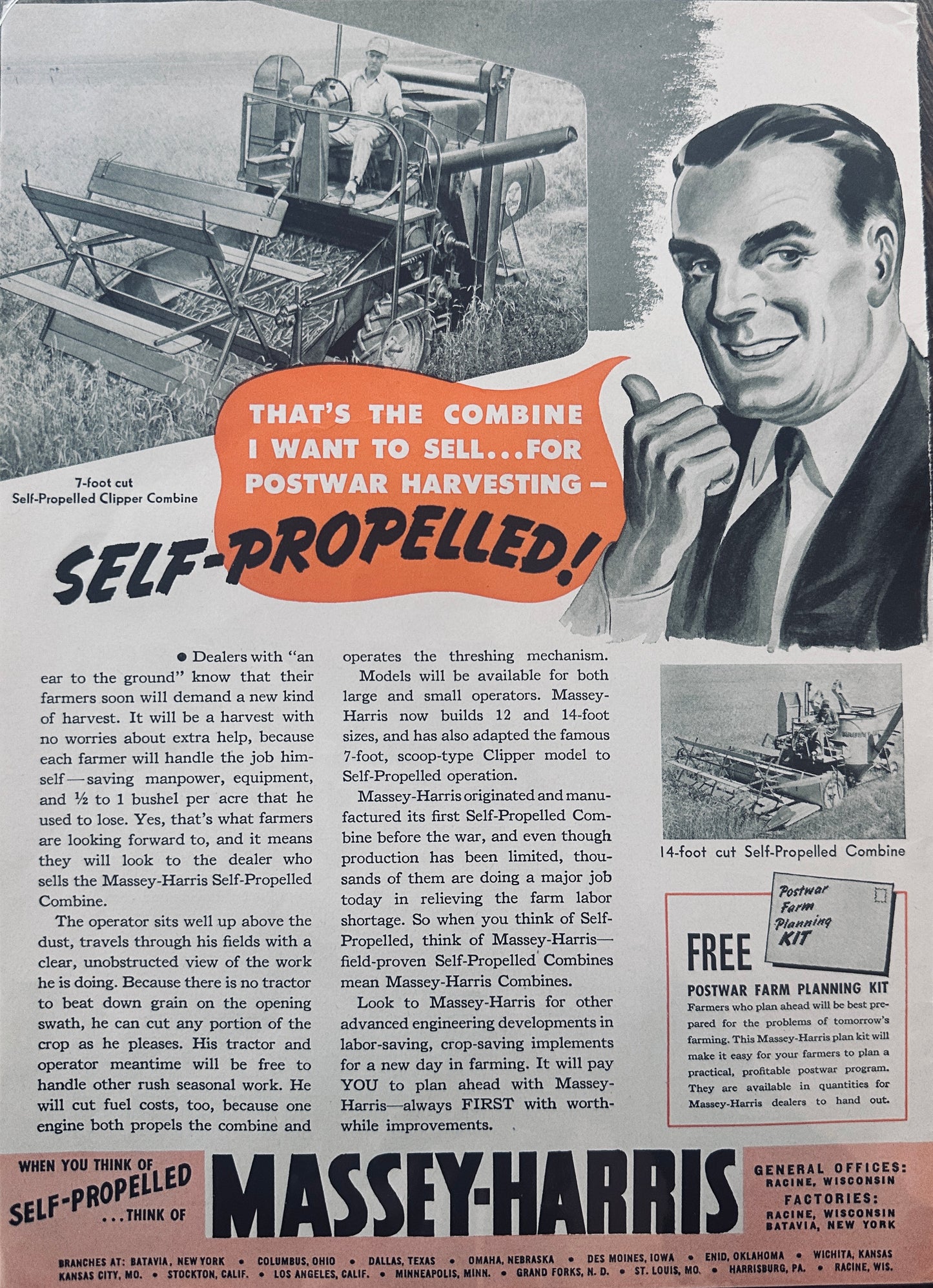 1944 Massey-Harris Self-Propelled 7Ft, 12Ft & 14Ft models available #5011