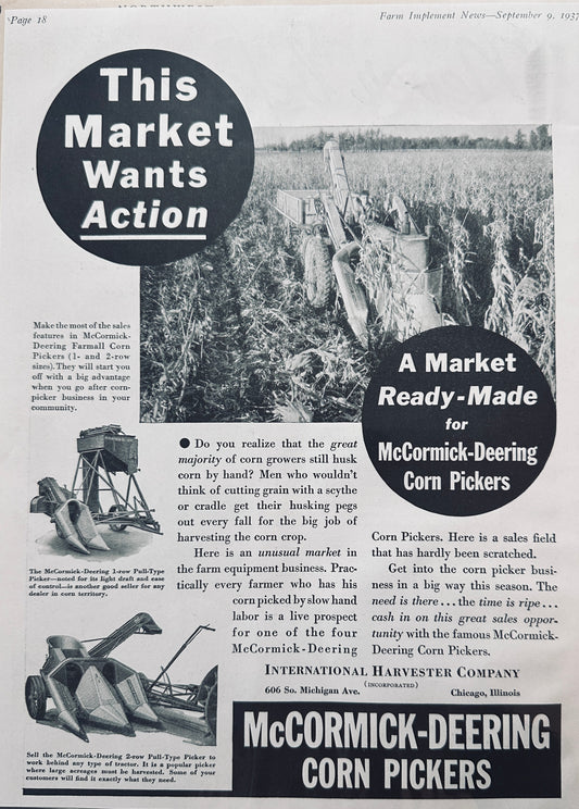 1937 McCormick-Deering Corn Pickers Market Wants Action N620