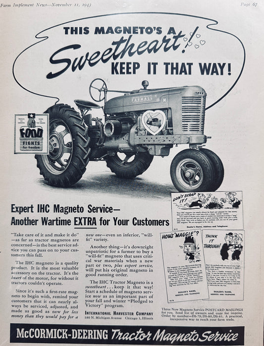 1943 McCormick-Deering Tractor Magneto Service Vintage Ad N618
