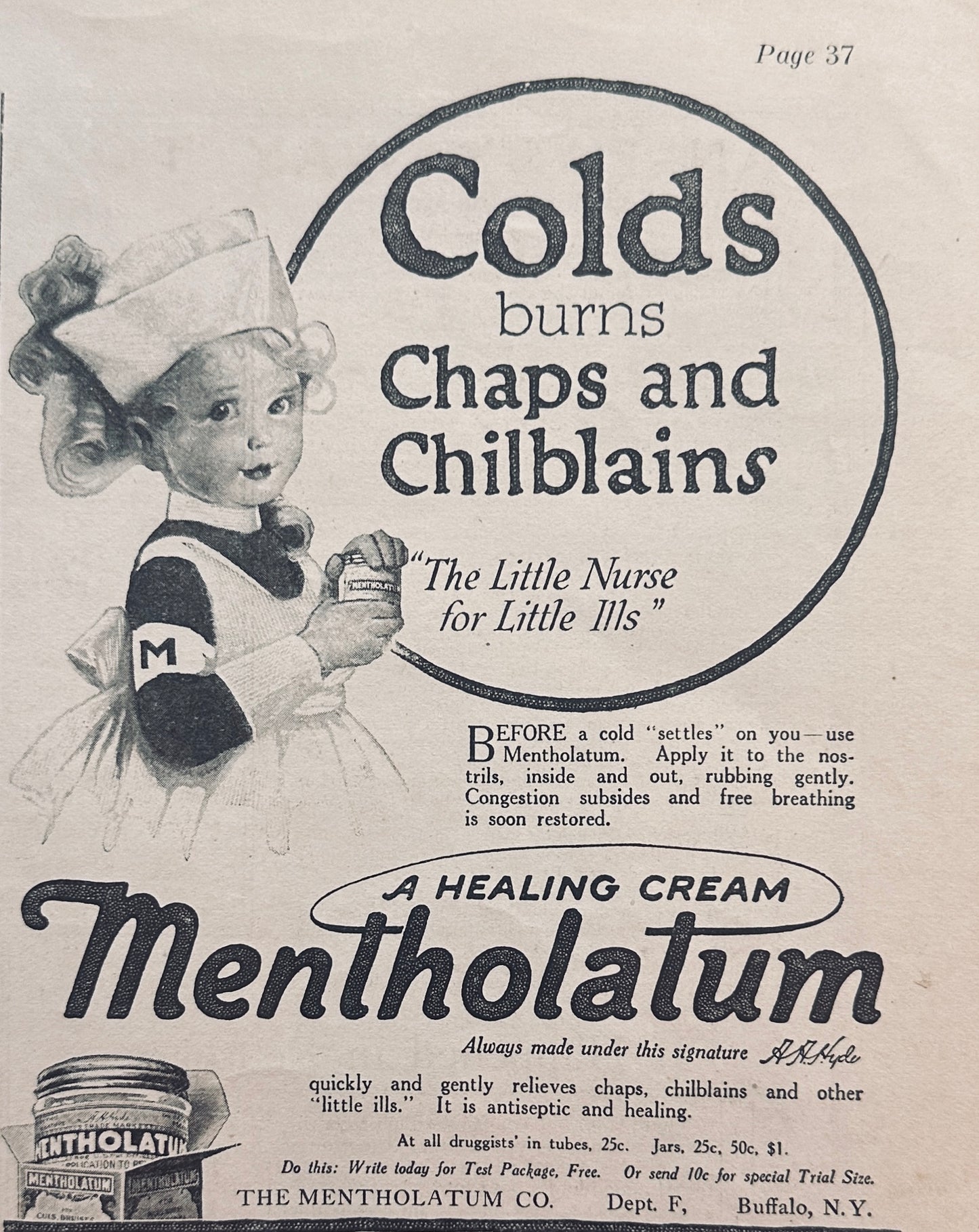 1919 Mentholatum Salve for Colds, Burns, Chaps and Chilblains - Very Cute N632