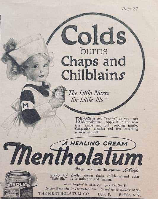1919 Mentholatum Salve for Colds, Burns, Chaps and Chilblains - Very Cute N632