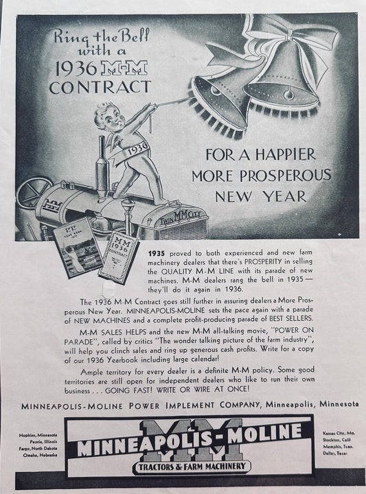 1936 Minneapolis-Moline New Year & Massey-Harris RC Tractor Ads N664