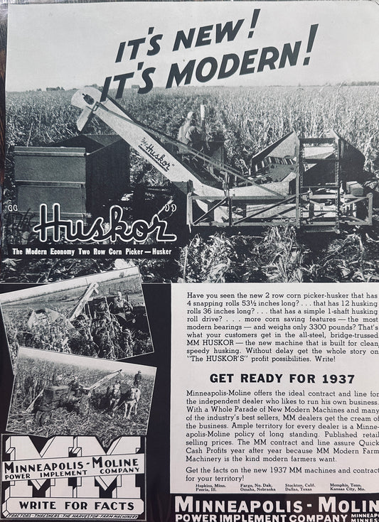 1936 Minneapolis-Moline New Modern "Huskor" #5034 Vintage Ad