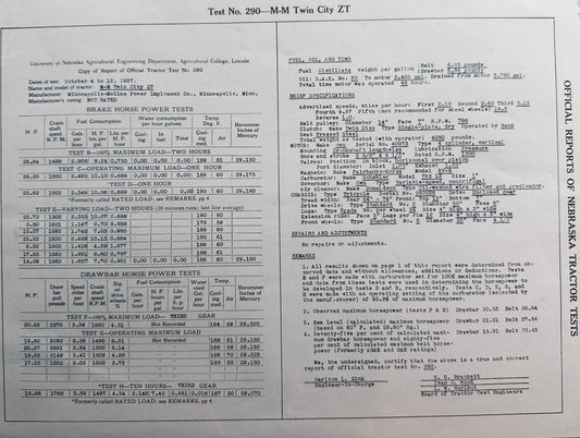 1937 UON Test #290 M-M Twin City ZT & Massey Challenger N662