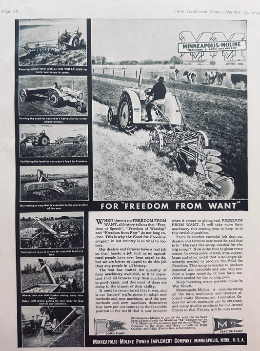 1943 Minneapolis-Moline & Graham Paige Patriotic Wartime Ads N660