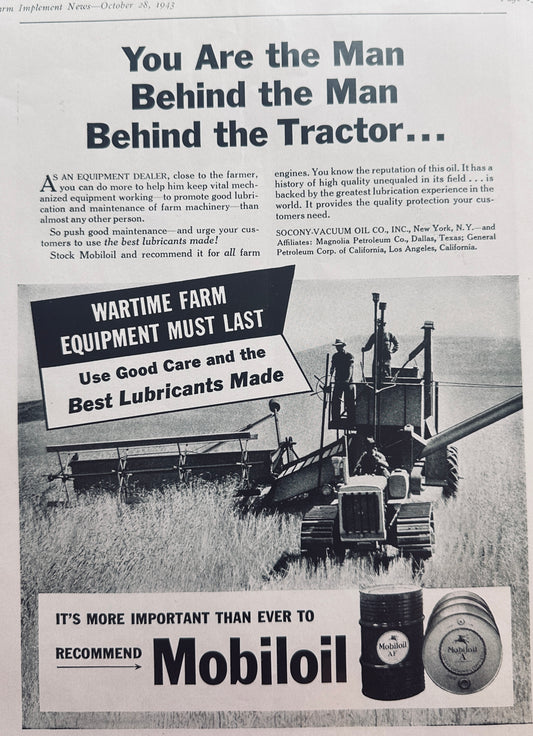 1943 Mobiloil & RB&W Bolts & Nuts Vintage Agricultural Wartime Ads N673