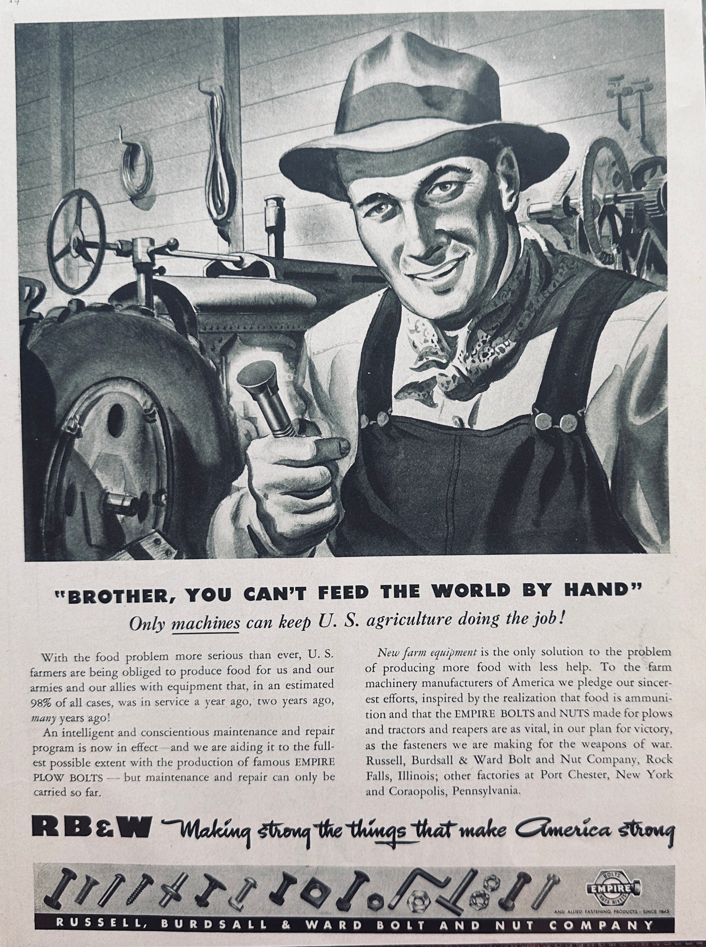 1943 Mobiloil & RB&W Bolts & Nuts Vintage Agricultural Wartime Ads N673